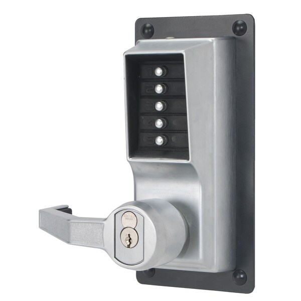 Kaba Left Hand Mechanical Pushbutton Exit Trim Lever Lock, Key Override; Schlage Prep Satin Chrome